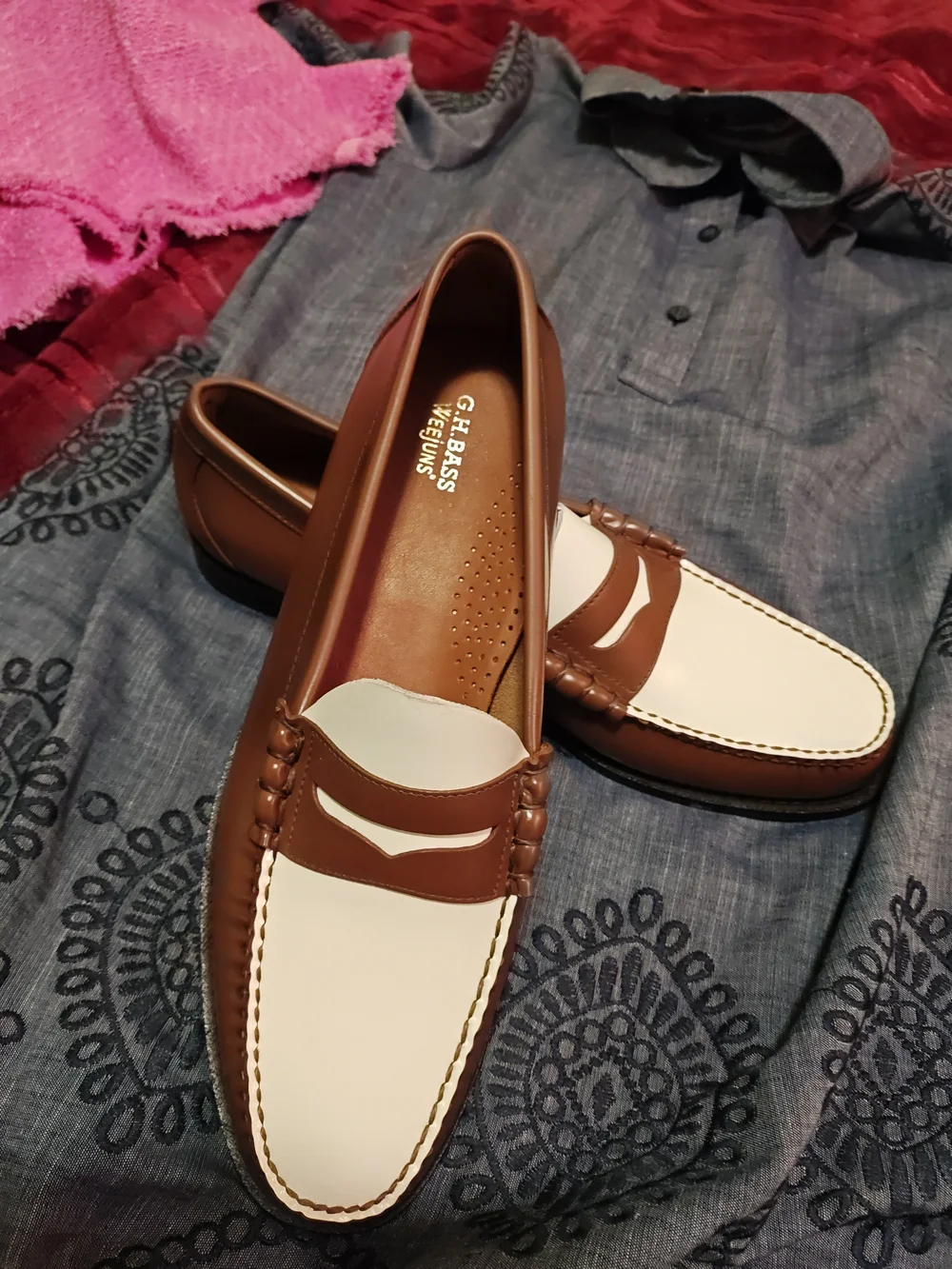 G.H. Bass & Co. Two-Tone Brown and White Penny Loafers 14